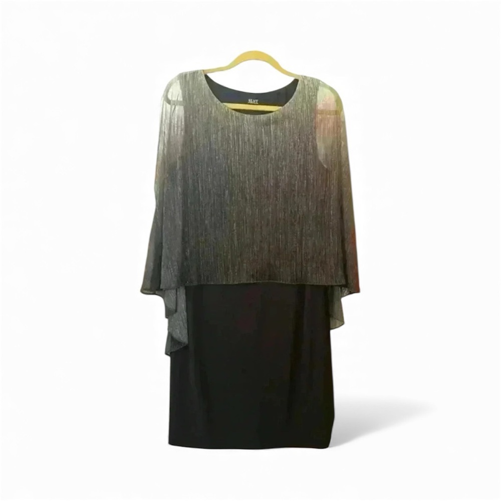 SLNY Fashion Metallic Cape Dress Women's‎ Size 12 Black/Metallic